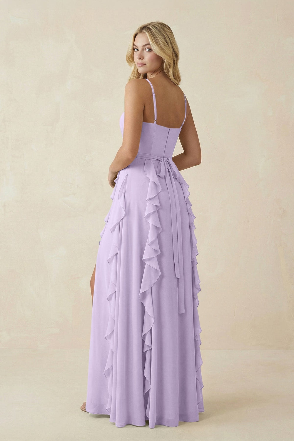 Tiered Ruffle A - Line Chiffon Bridesmaid Dress in Lavender - KISS BRIDAL Bridesmaid Dresses