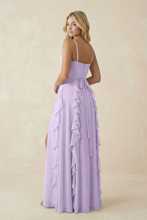 Tiered Ruffle A - Line Chiffon Bridesmaid Dress in Lavender - KISS BRIDAL Bridesmaid Dresses