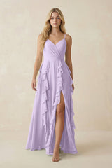 Tiered Ruffle A - Line Chiffon Bridesmaid Dress in Lavender - KISS BRIDAL Bridesmaid Dresses