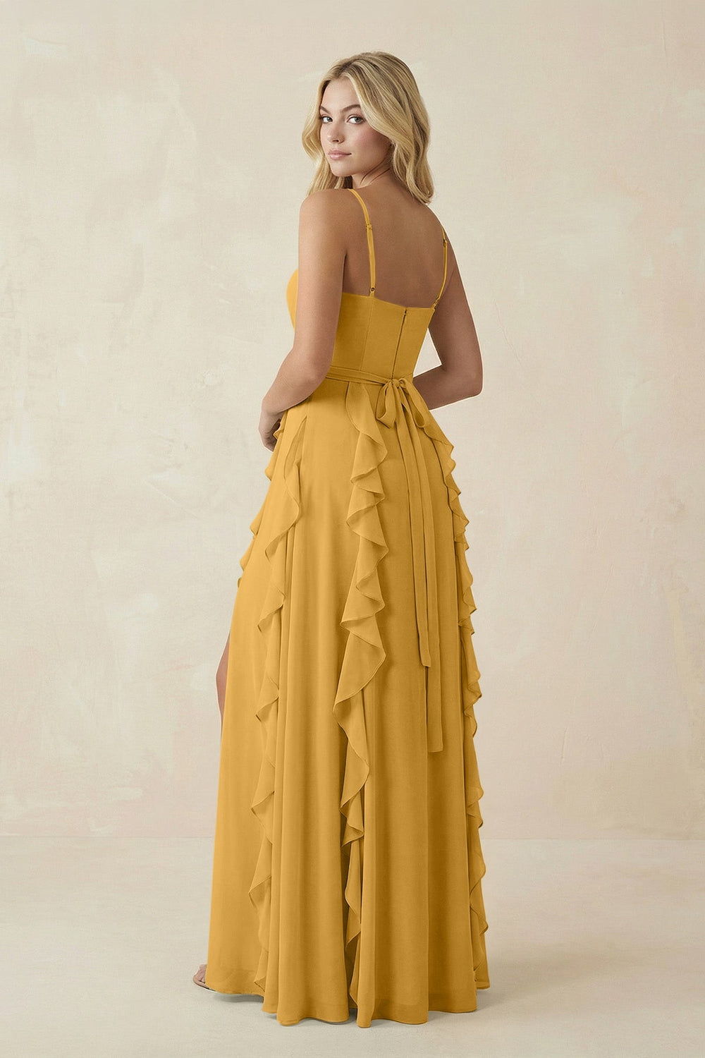 Tiered Ruffle A - Line Chiffon Bridesmaid Dress in Marigold - KISS BRIDAL Bridesmaid Dresses