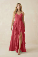 Tiered Ruffle A - Line Chiffon Bridesmaid Dress in Merlot - KISS BRIDAL Bridesmaid Dresses