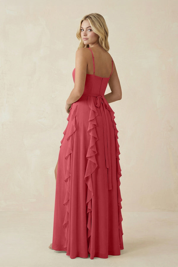 Tiered Ruffle A - Line Chiffon Bridesmaid Dress in Merlot - KISS BRIDAL Bridesmaid Dresses