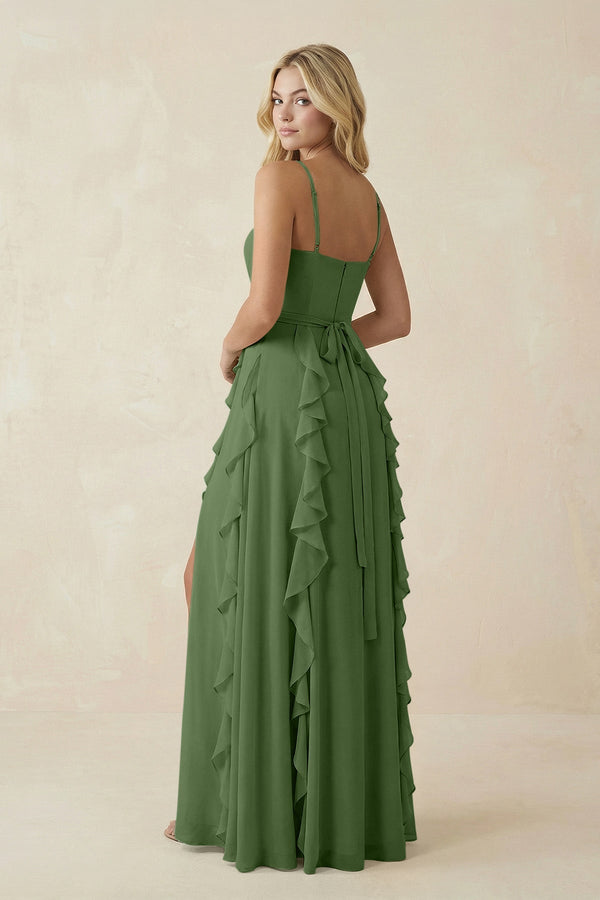 Tiered Ruffle A - Line Chiffon Bridesmaid Dress in Moss - KISS BRIDAL Bridesmaid Dresses