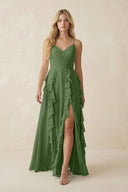 Tiered Ruffle A - Line Chiffon Bridesmaid Dress in Moss - KISS BRIDAL Bridesmaid Dresses