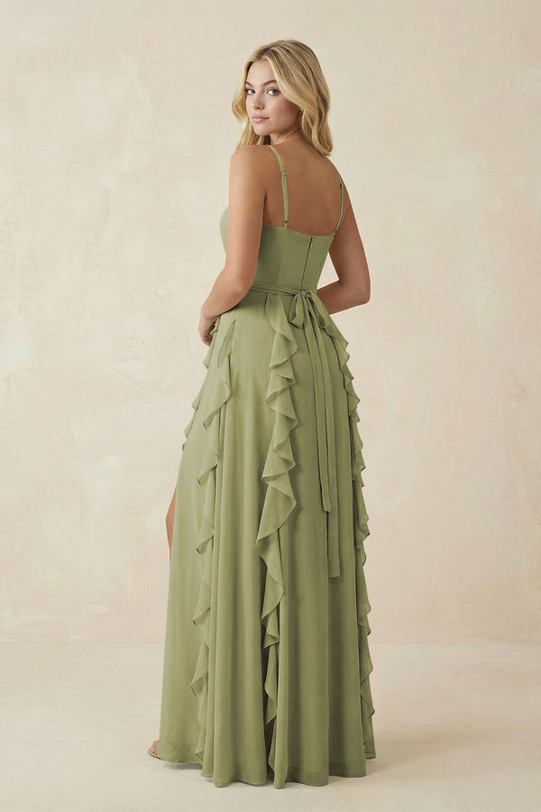 Tiered Ruffle A - Line Chiffon Bridesmaid Dress in Moss Green - SHE IS ME Bridesmaid Dresses