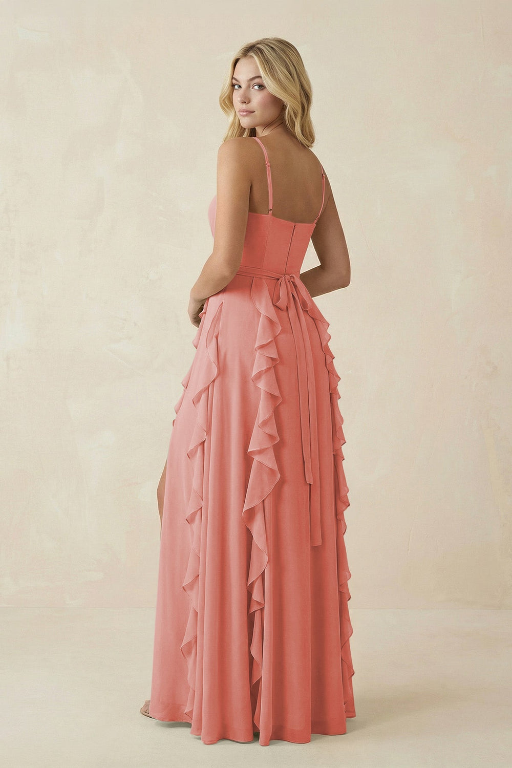 Tiered Ruffle A - Line Chiffon Bridesmaid Dress in Mulberry - KISS BRIDAL Bridesmaid Dresses