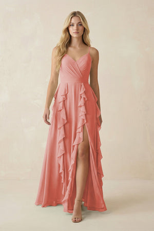 Tiered Ruffle A - Line Chiffon Bridesmaid Dress in Mulberry - KISS BRIDAL Bridesmaid Dresses