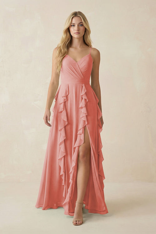 Tiered Ruffle A - Line Chiffon Bridesmaid Dress in Mulberry - KISS BRIDAL Bridesmaid Dresses