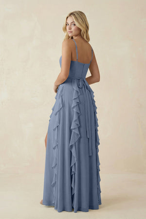 Tiered Ruffle A - Line Chiffon Bridesmaid Dress in Neptune - KISS BRIDAL Bridesmaid Dresses