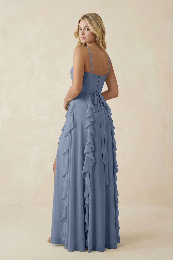 Tiered Ruffle A - Line Chiffon Bridesmaid Dress in Neptune - KISS BRIDAL Bridesmaid Dresses