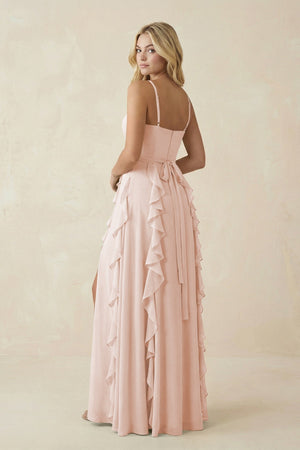 Tiered Ruffle A - Line Chiffon Bridesmaid Dress in Pale Blush - KISS BRIDAL Bridesmaid Dresses