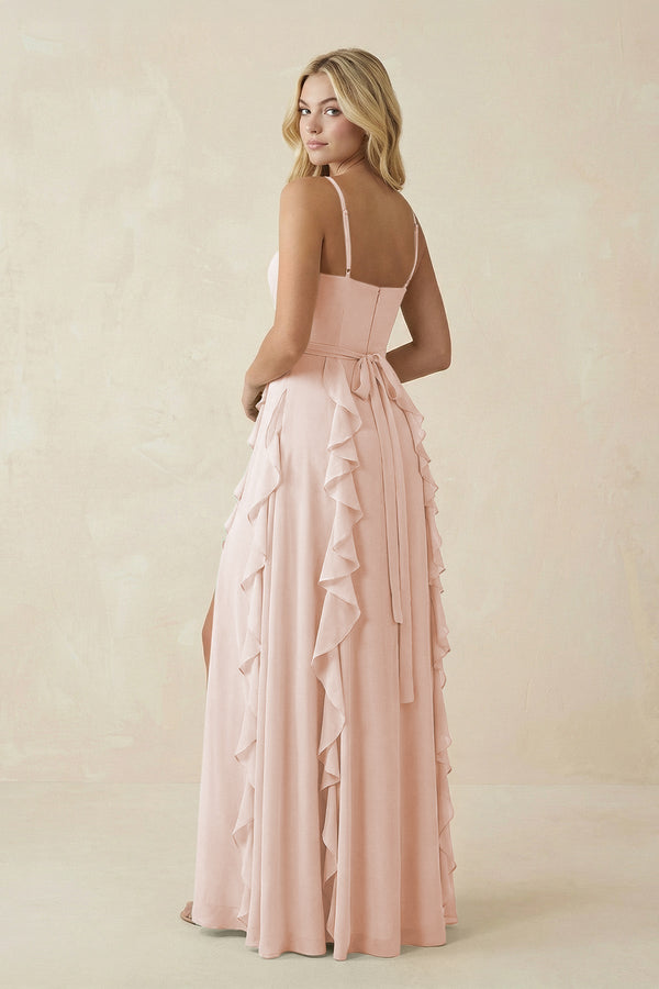 Tiered Ruffle A - Line Chiffon Bridesmaid Dress in Pale Blush - KISS BRIDAL Bridesmaid Dresses