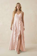 Tiered Ruffle A - Line Chiffon Bridesmaid Dress in Pale Blush - KISS BRIDAL Bridesmaid Dresses