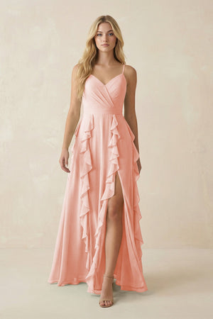 Tiered Ruffle A - Line Chiffon Bridesmaid Dress in Rose Petal - SHE IS ME Bridesmaid Dresses