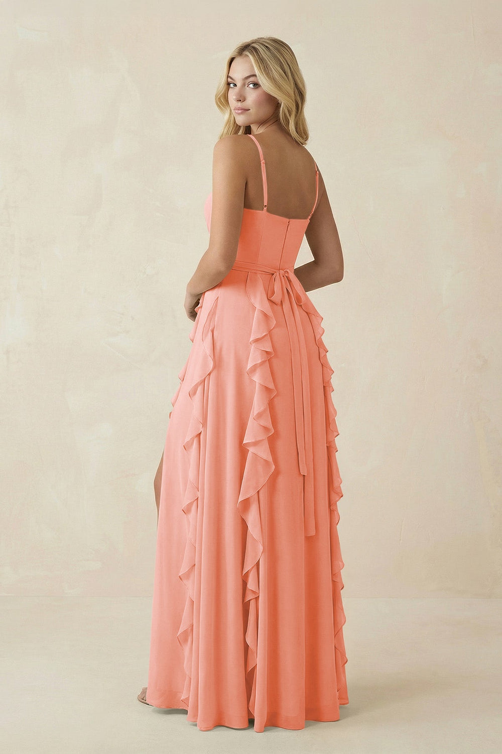 Tiered Ruffle A - Line Chiffon Bridesmaid Dress in Rosette - KISS BRIDAL Bridesmaid Dresses