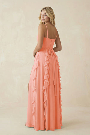 Tiered Ruffle A - Line Chiffon Bridesmaid Dress in Rosette - KISS BRIDAL Bridesmaid Dresses