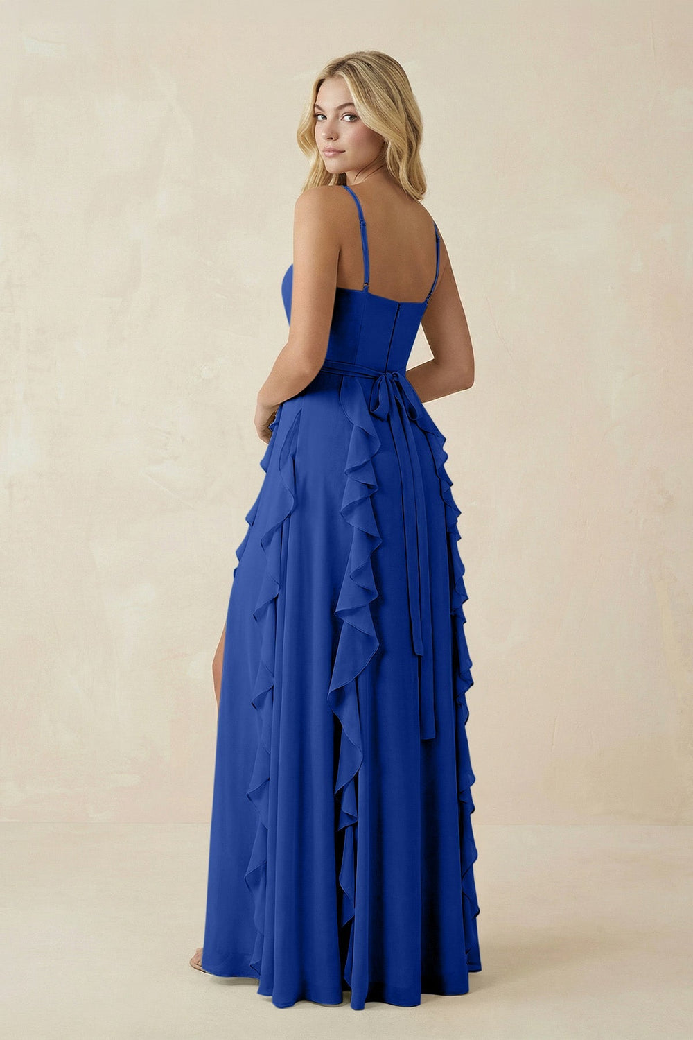 Tiered Ruffle A - Line Chiffon Bridesmaid Dress in Royal Blue - SHE IS ME Bridesmaid Dresses