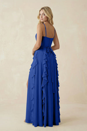 Tiered Ruffle A - Line Chiffon Bridesmaid Dress in Royal Blue - KISS BRIDAL Bridesmaid Dresses