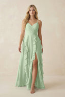 Tiered Ruffle A - Line Chiffon Bridesmaid Dress in Sage - SHE IS ME Bridesmaid Dresses