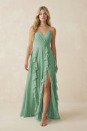Tiered Ruffle A - Line Chiffon Bridesmaid Dress in Sea Glass - SHE IS ME Bridesmaid Dresses
