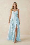 Tiered Ruffle A - Line Chiffon Bridesmaid Dress in Sky Blue - SHE IS ME Bridesmaid Dresses