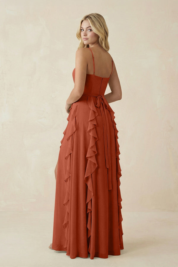 Tiered Ruffle A - Line Chiffon Bridesmaid Dress in Spice - SHE IS ME Bridesmaid Dresses