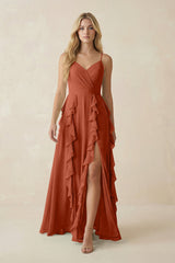Tiered Ruffle A - Line Chiffon Bridesmaid Dress in Spice - KISS BRIDAL Bridesmaid Dresses