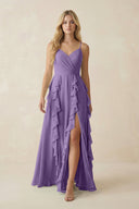 Tiered Ruffle A - Line Chiffon Bridesmaid Dress in Tahiti - KISS BRIDAL Bridesmaid Dresses