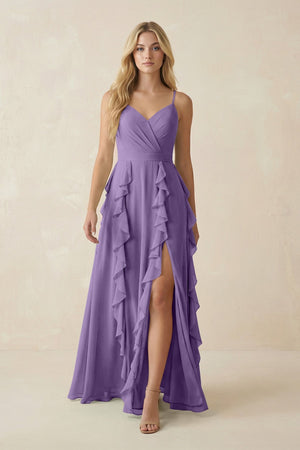 Tiered Ruffle A - Line Chiffon Bridesmaid Dress in Tahiti - KISS BRIDAL Bridesmaid Dresses