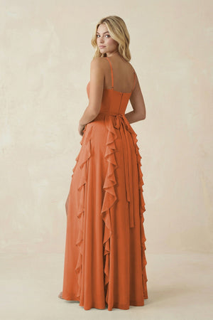 Tiered Ruffle A - Line Chiffon Bridesmaid Dress in Terracotta - KISS BRIDAL Bridesmaid Dresses