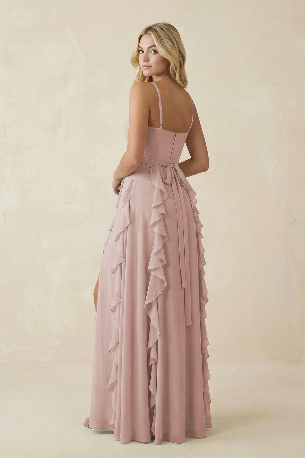 Tiered Ruffle A-Line Chiffon Bridesmaid Dress in Toffee