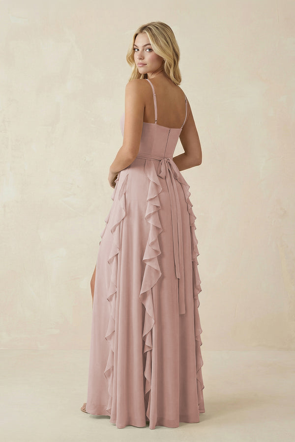 Tiered Ruffle A-Line Chiffon Bridesmaid Dress in Toffee (2) | KISSBRIDAL