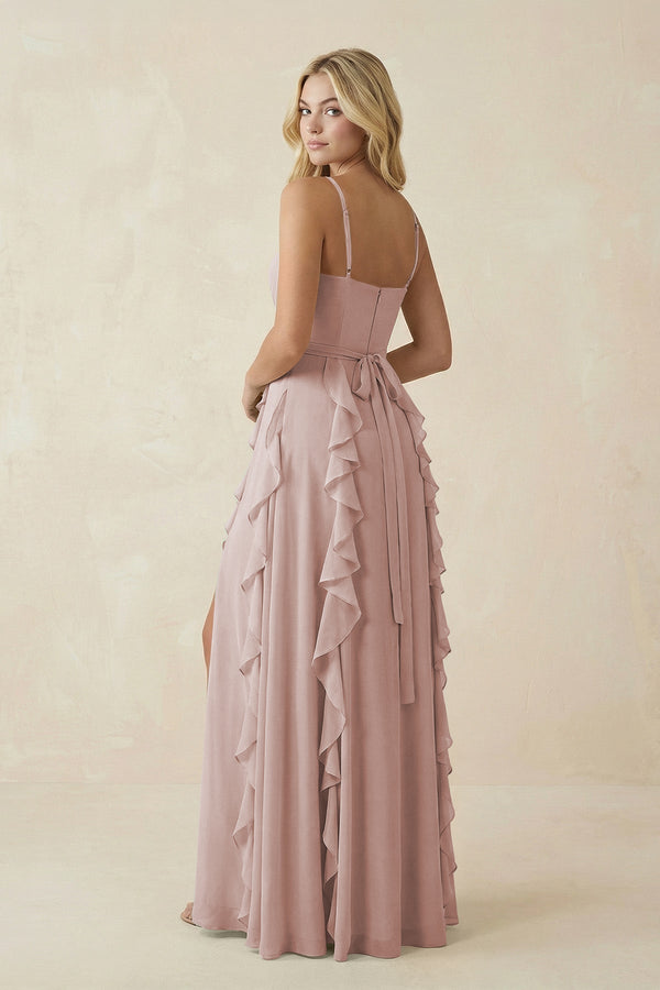 Tiered Ruffle A - Line Chiffon Bridesmaid Dress in Toffee - KISS BRIDAL Bridesmaid Dresses