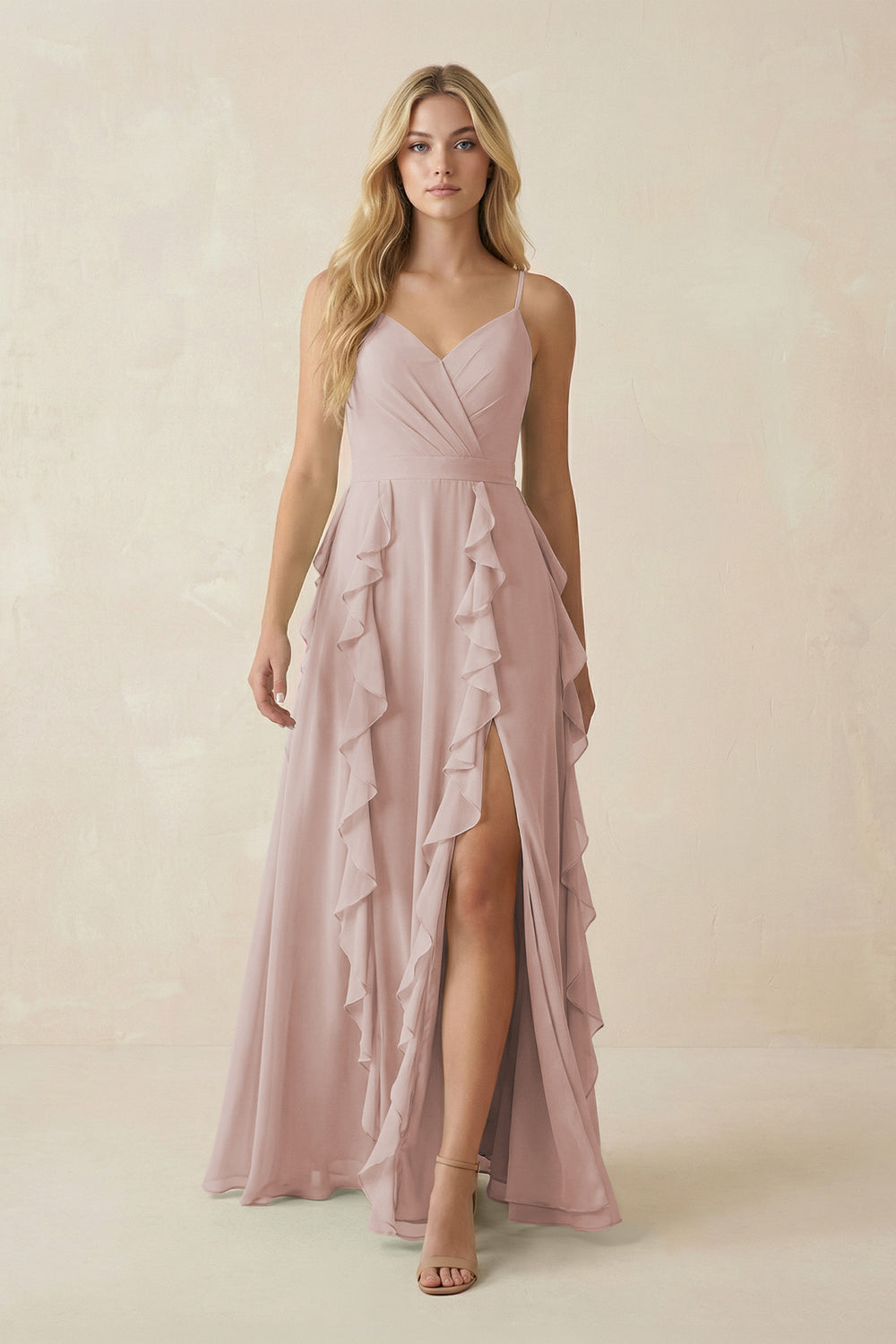 Tiered Ruffle A-Line Chiffon Bridesmaid Dress in Toffee