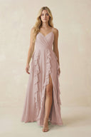 Tiered Ruffle A-Line Chiffon Bridesmaid Dress in Toffee | KISSBRIDAL