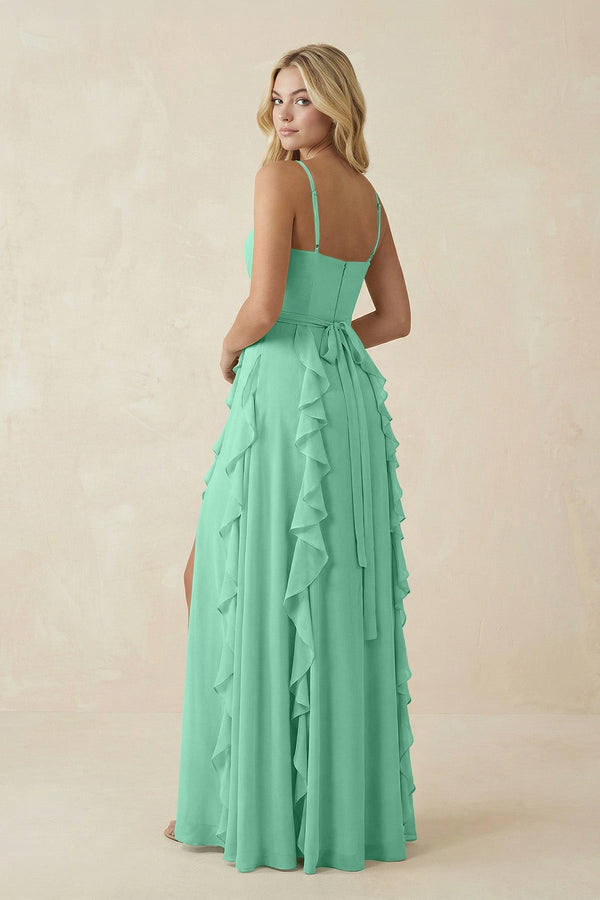Tiered Ruffle A - Line Chiffon Bridesmaid Dress in Turquoise - KISS BRIDAL Bridesmaid Dresses