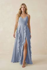 Tiered Ruffle A - Line Chiffon Bridesmaid Dress in Twilight - KISS BRIDAL Bridesmaid Dresses
