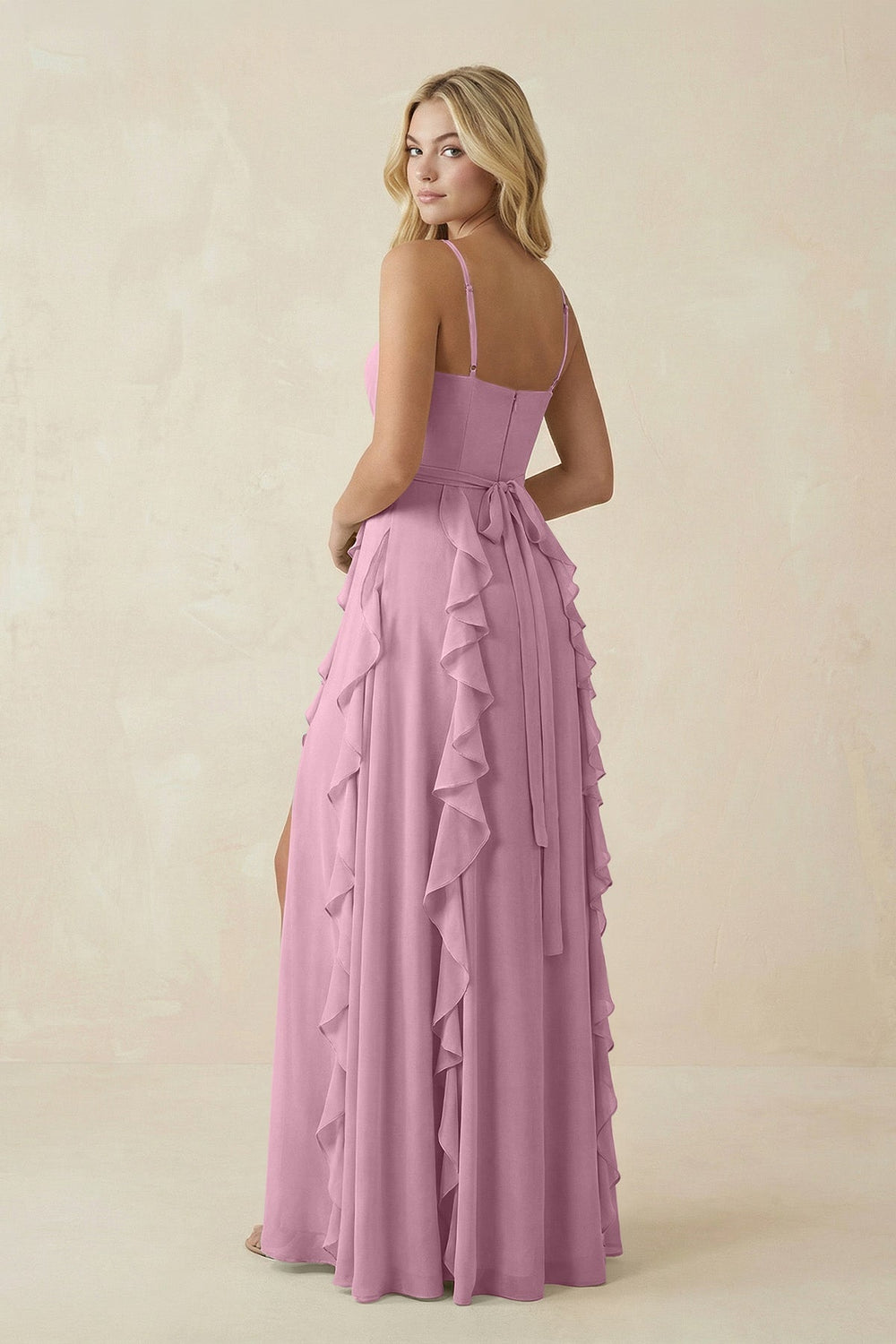Tiered Ruffle A - Line Chiffon Bridesmaid Dress in Vintage Mauve - SHE IS ME Bridesmaid Dresses