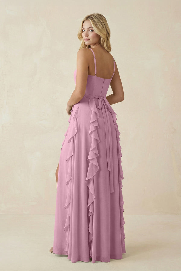 Tiered Ruffle A - Line Chiffon Bridesmaid Dress in Vintage Mauve - KISS BRIDAL Bridesmaid Dresses