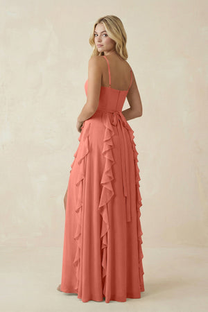 Tiered Ruffle A - Line Chiffon Bridesmaid Dress in Wild Rose - KISS BRIDAL Bridesmaid Dresses