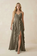 Tiered Ruffle A - Line Chiffon Bridesmaid Dress in Willow Green - KISS BRIDAL Bridesmaid Dresses