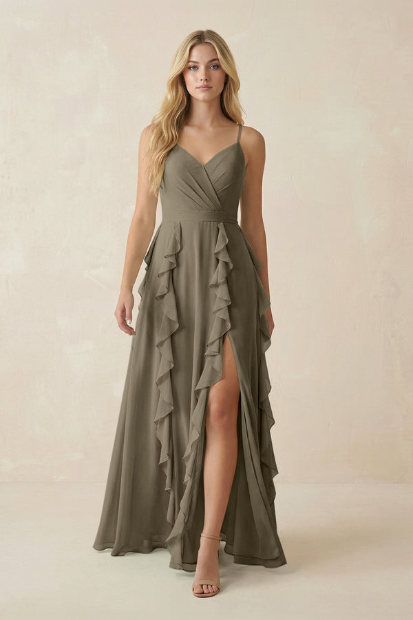 Tiered Ruffle A - Line Chiffon Bridesmaid Dress in Willow Green - KISS BRIDAL Bridesmaid Dresses