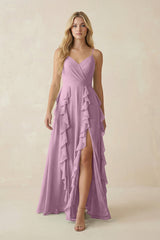 Tiered Ruffle A - Line Chiffon Bridesmaid Dress in Wisteria - KISS BRIDAL Bridesmaid Dresses
