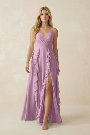 Tiered Ruffle A - Line Chiffon Bridesmaid Dress in Wisteria - KISS BRIDAL Bridesmaid Dresses