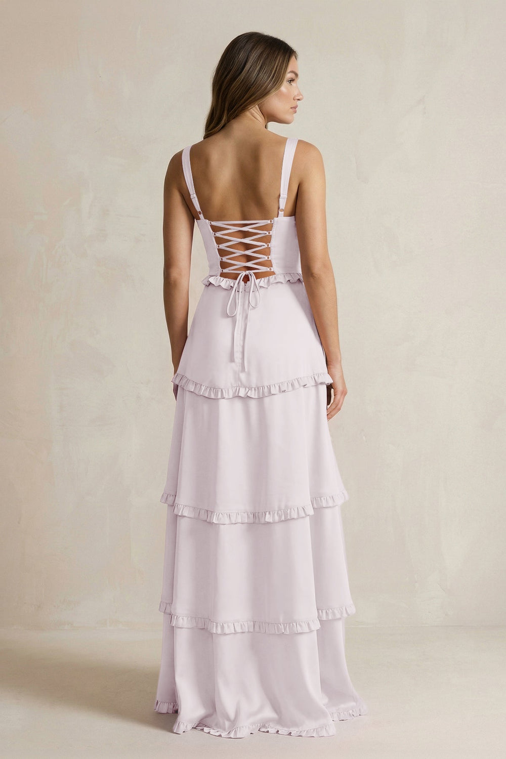 Tiered Ruffled A - Line Bridesmaid Dress With Slit in Dusk - KISS BRIDAL Bridesmaid Dresses
