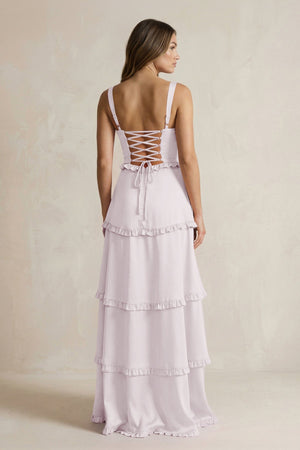 Tiered Ruffled A - Line Bridesmaid Dress With Slit in Dusk - KISS BRIDAL Bridesmaid Dresses