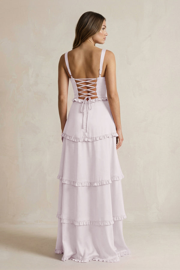 Tiered Ruffled A - Line Bridesmaid Dress With Slit in Dusk - KISS BRIDAL Bridesmaid Dresses