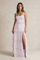 Tiered Ruffled A - Line Bridesmaid Dress With Slit in Dusk - KISS BRIDAL Bridesmaid Dresses