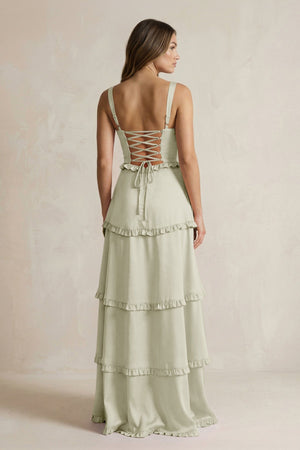 Tiered Ruffled A - Line Bridesmaid Dress With Slit in Frost - KISS BRIDAL Bridesmaid Dresses