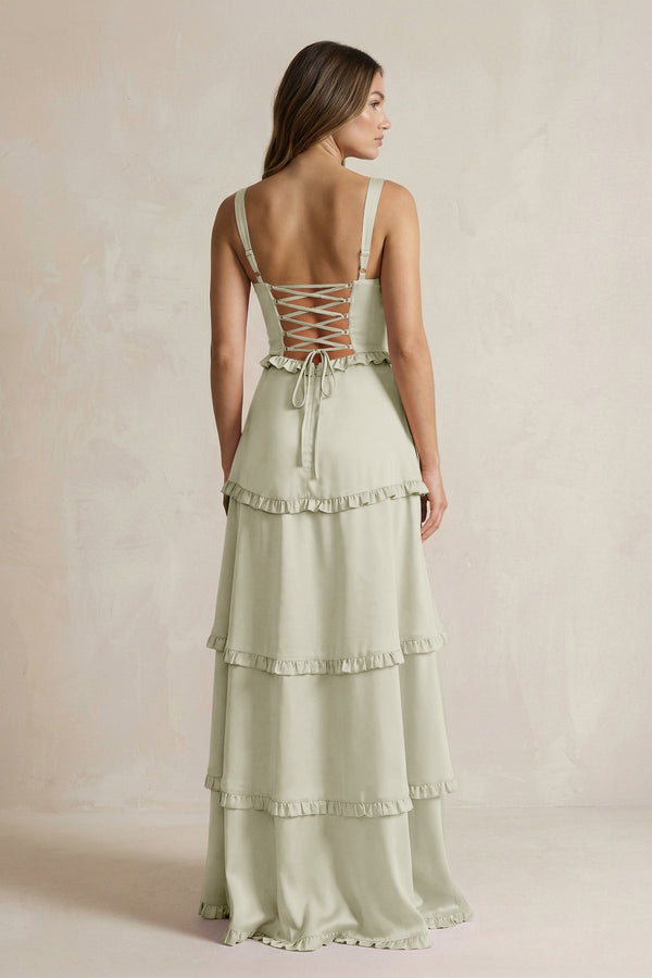 Tiered Ruffled A - Line Bridesmaid Dress With Slit in Frost - KISS BRIDAL Bridesmaid Dresses